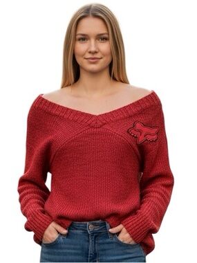 FOX RIDERS: Women’s Logo V Neckline Sweater - Size XS